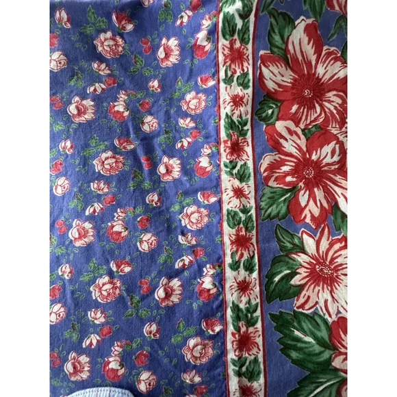 April Cornell Curtains Red Floral on Blue 4 Panels Farmhouse Cottage 35 X 51